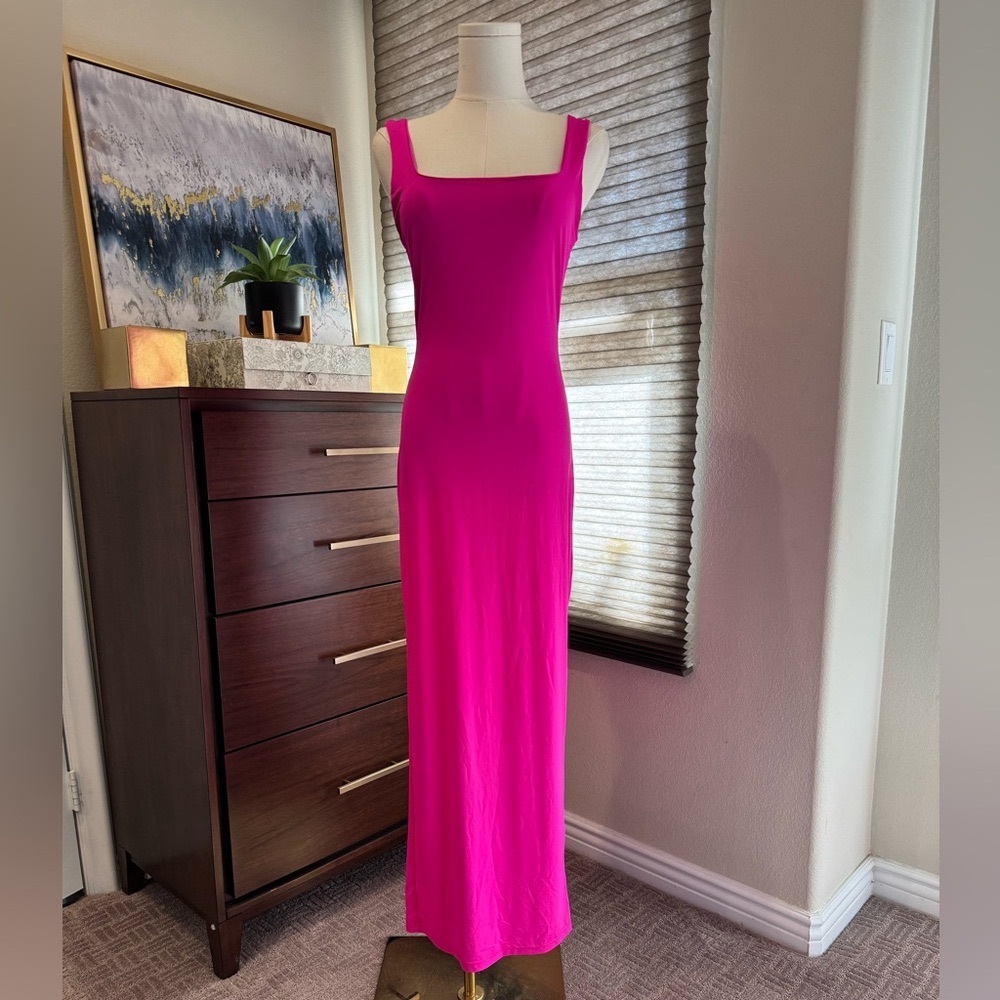 SHEIN Pink Square Neck Stretchy Bodycon Maxi Dress. Size M